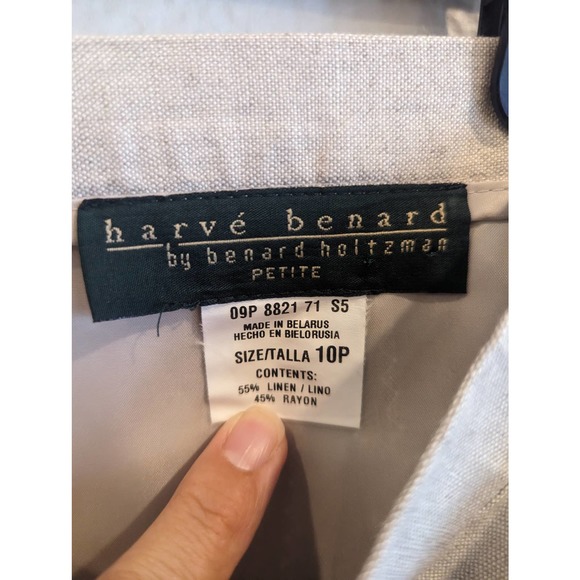 Harve Bernard Oatmeal Linen Aline Midi Skirt, Pink Stitching, Size 10P - Picture 5 of 5